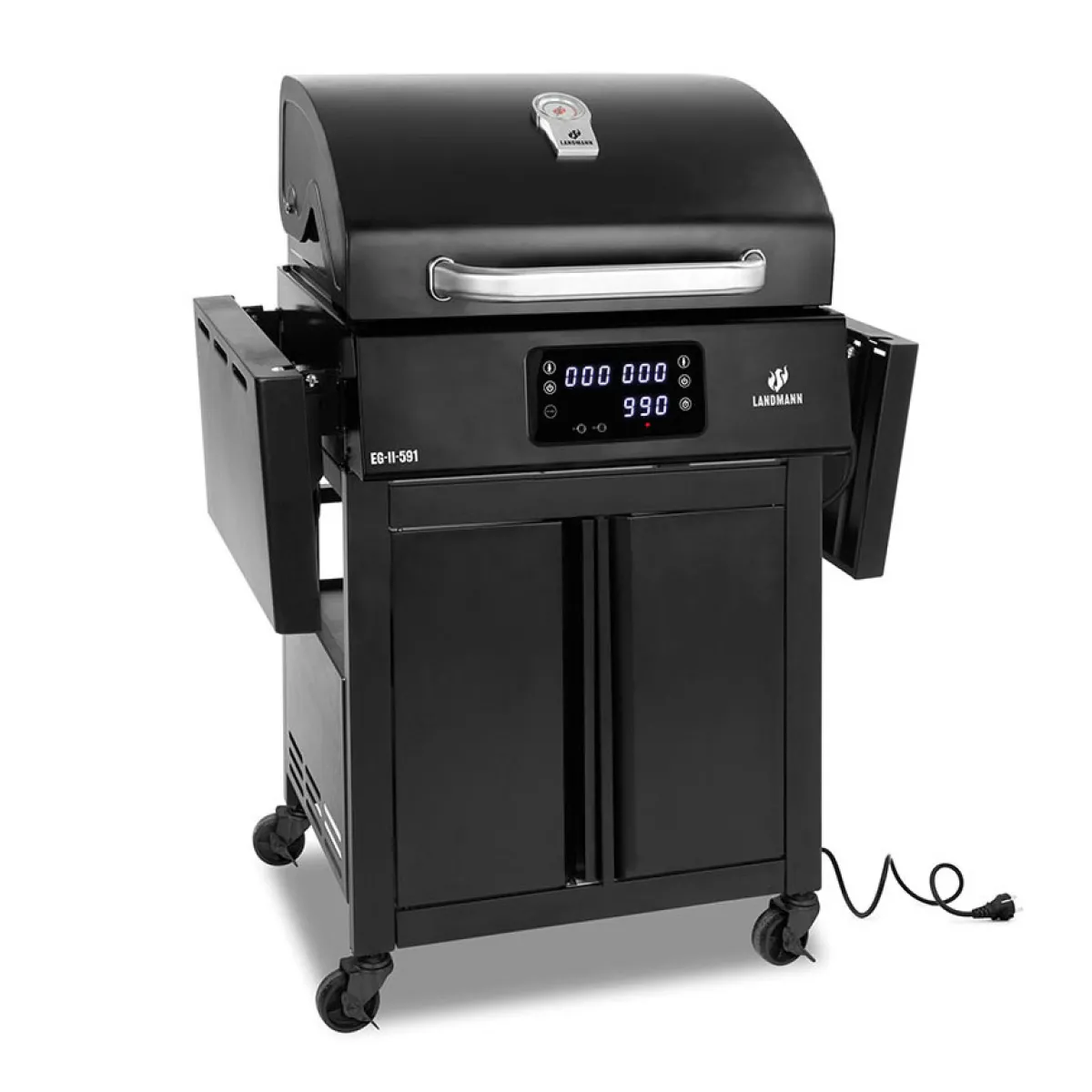 1192 Black 2023 med Gjutjärnsgaller med Inbyggd Termometer & Sidobord*Landmann Sale