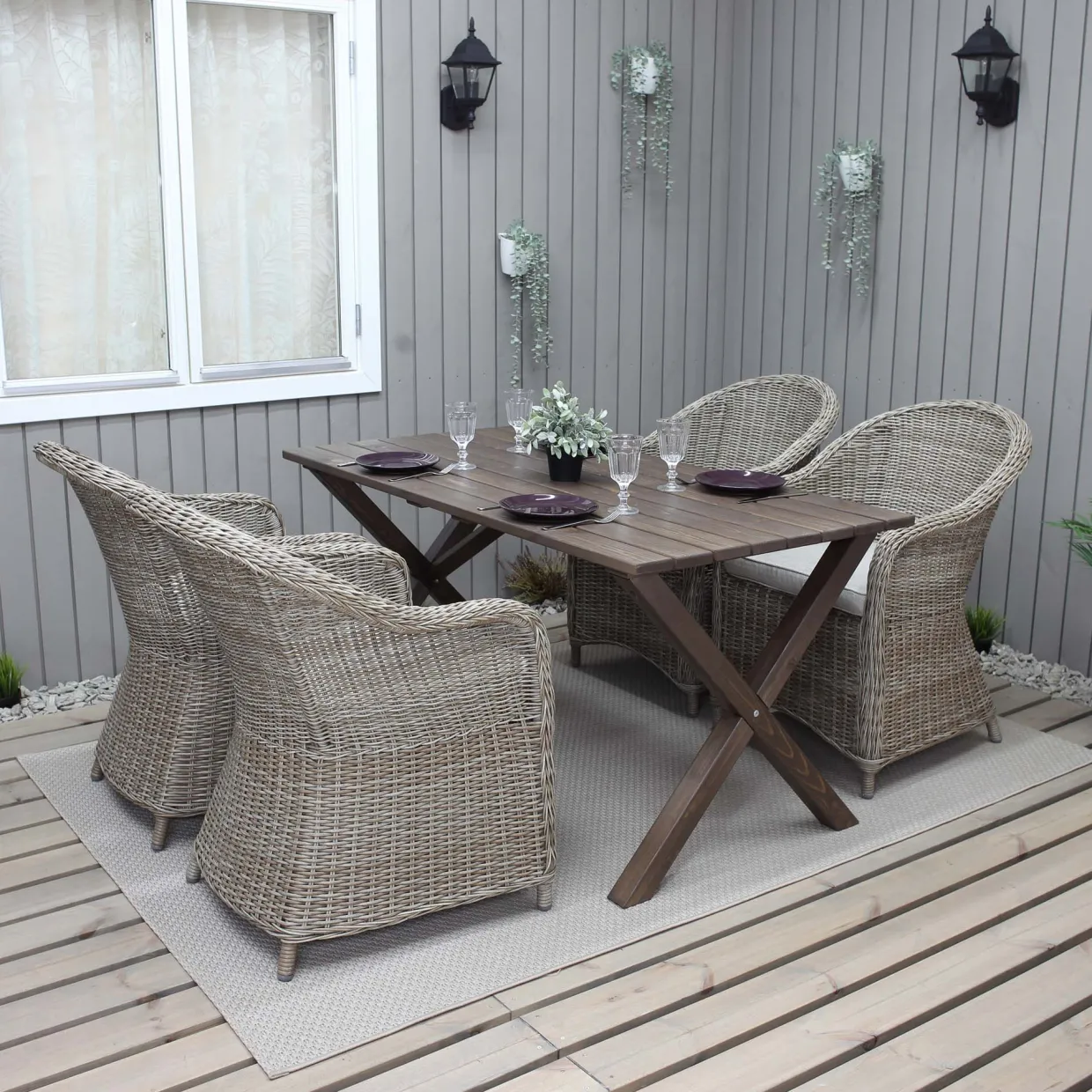 150 cm bord & 4 Belize naturfärgade stolar