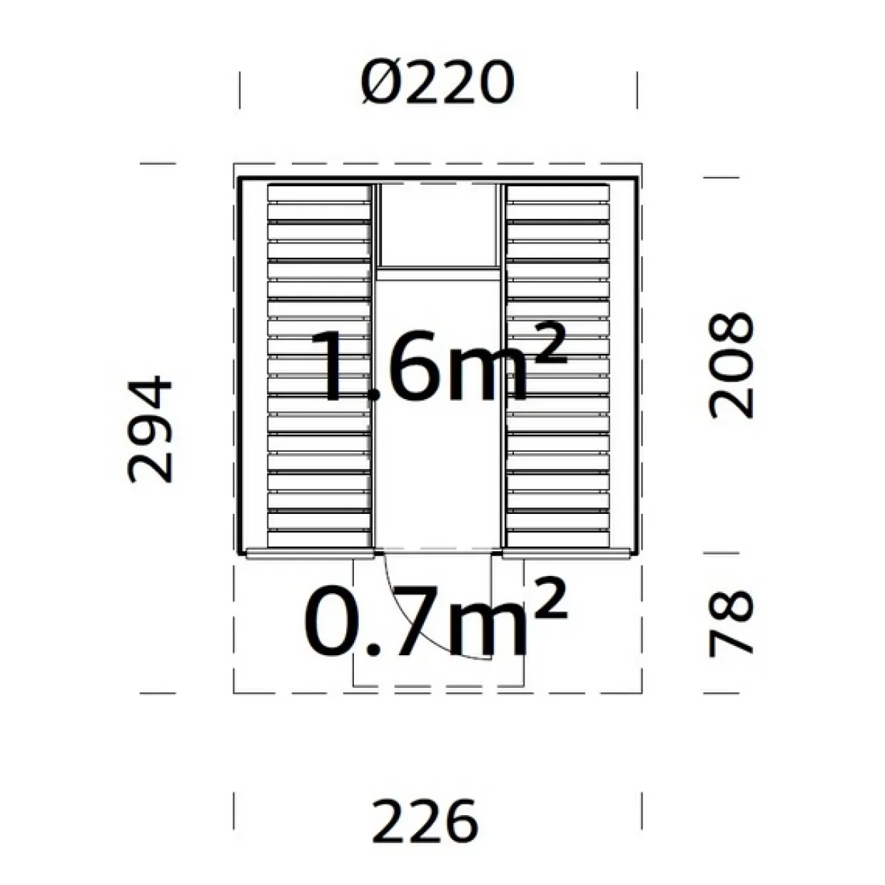 Anita 1,6, 0,7 m2 Med Glasvägg