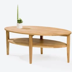 Atlanta Ovalt Vardagsrumsbord i Massiv Ek med Underhylla 120cm*Stenexpo Outlet