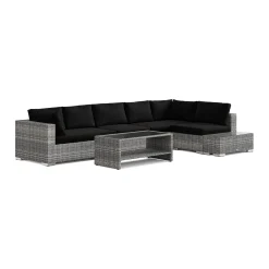 Bahamas utesoffa 6-sits vändbar schäslong med avslut och bord med hylla*Comfort Garden Outlet