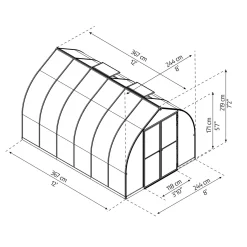 Bella Aluminiumram med UV-Skyddad Polykarbonat & Ventilationsfönster, 8,9 m²*Canopia by Palram Outlet