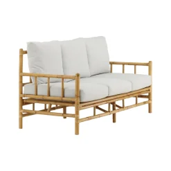 Cane, Naturfärgad Rottingsoffa med Grå Dynor*Venture Home Outlet