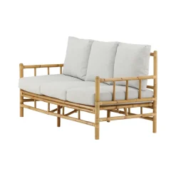 Cane, Naturfärgad Rottingsoffa med Grå Dynor*Venture Home Outlet