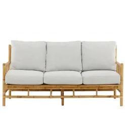 Cane, Naturfärgad Rottingsoffa med Grå Dynor*Venture Home Outlet