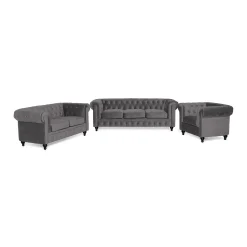 Chesterfield Lyx 3-sits+2-sits+Fåtölj Sammet*Manor House Online