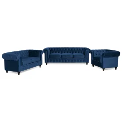 Chesterfield Lyx 3-sits+2-sits+Fåtölj Sammet*Manor House Online