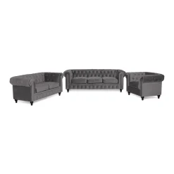 Chesterfield Lyx 3-sits+2-sits+Fåtölj Sammet*Manor House Online