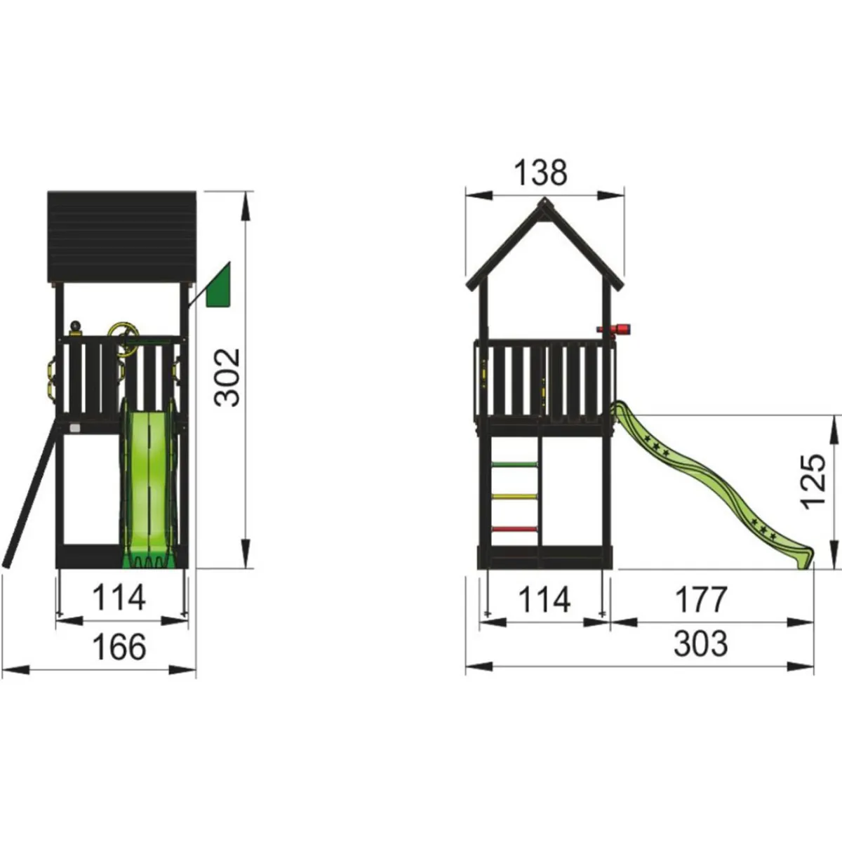 Club inkl. rutschkana, grundmålat svart*Jungle Gym Discount