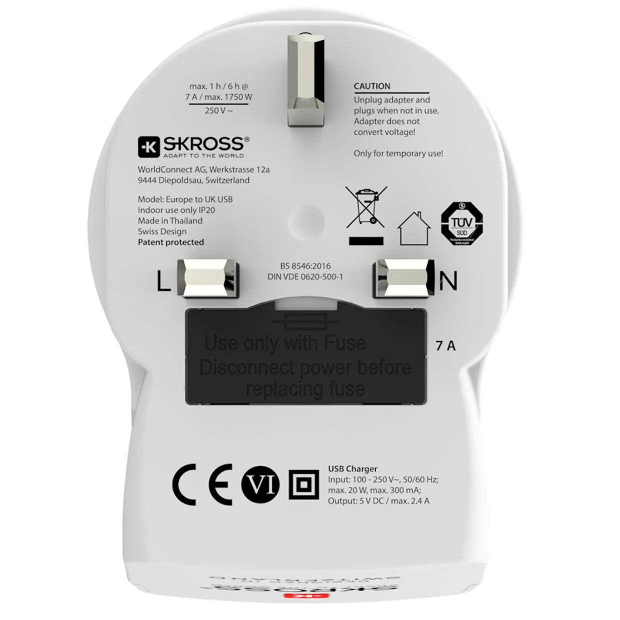 Europa till UK med Dubbla USB-A 12W Jordad