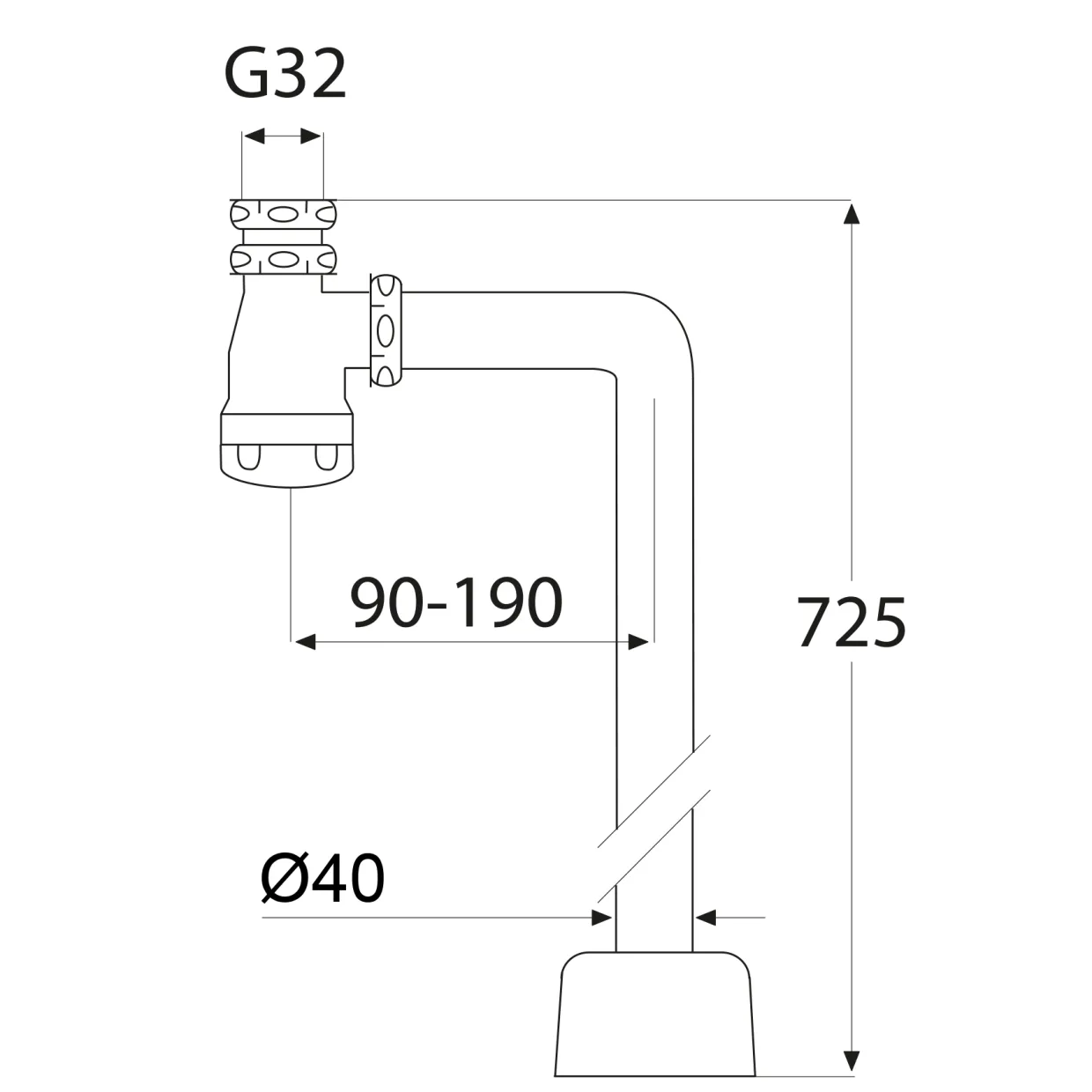 90° G32xØ40 Krom