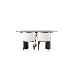 Isolde Ovalt Matbord 180 cm & 4 Edina Stolar i Vit Boucle*Venture Home Hot