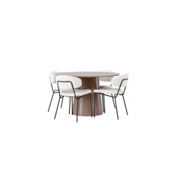 Lanzo Runt Matbord Ø120 cm & 4 Chico Stolar i Boucle*Venture Home Best