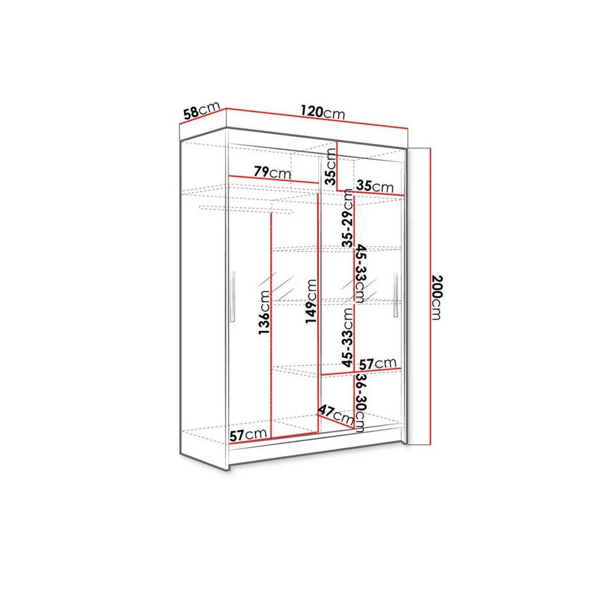 Miami 120x58x200 cm Vit/Beige*Concept 55 New