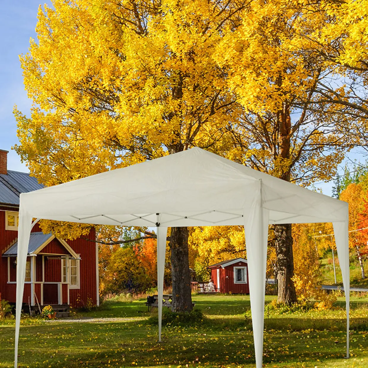 Skugga Ihopfällbart 3x3 m Vit - Metall/Polyester