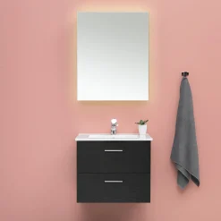 Slim Svart Ek 60 med Lådor och Spegel Luna LED*4AQUA Outlet