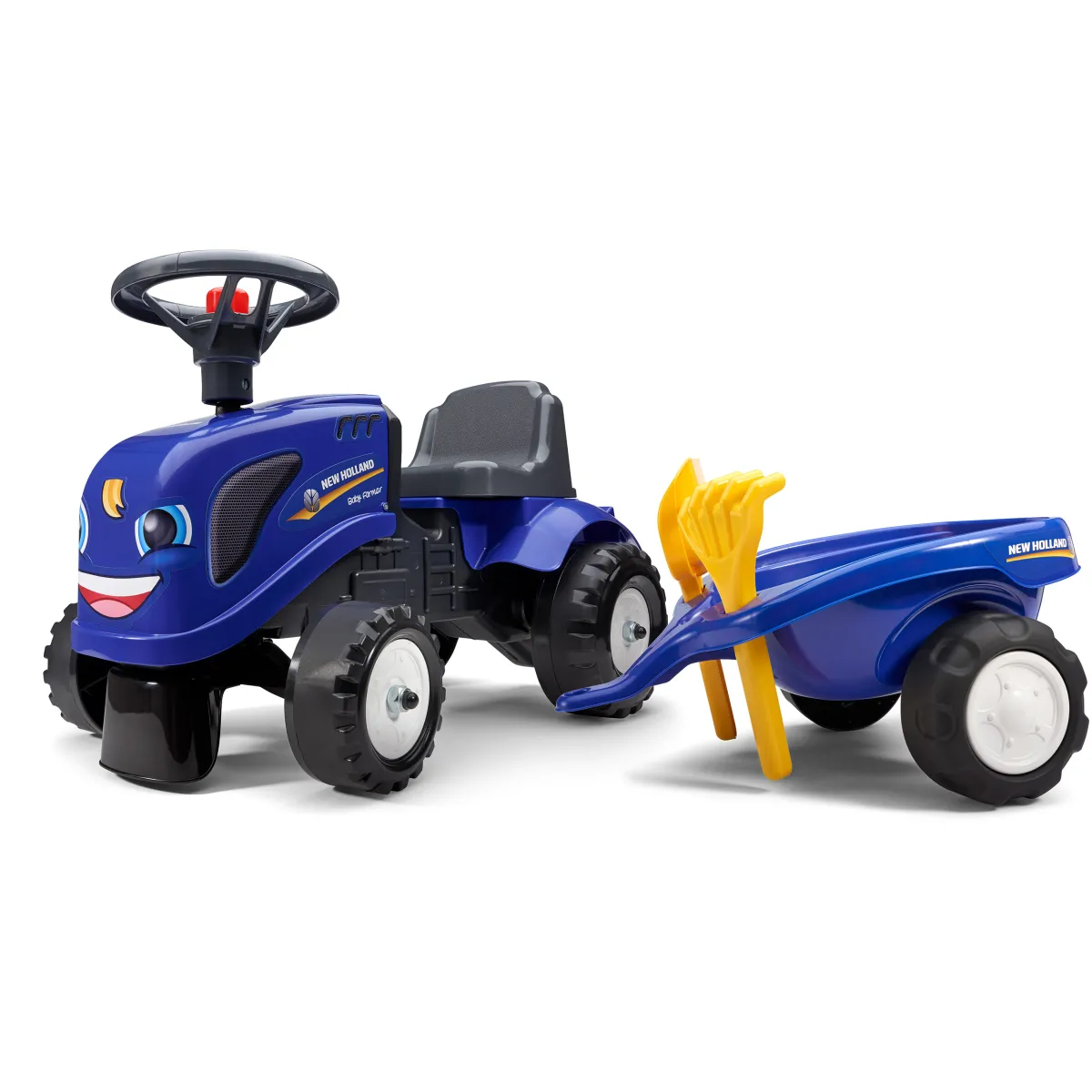 Traktor med trailer, kratta och skyffel Baby New Holland*Falk Online