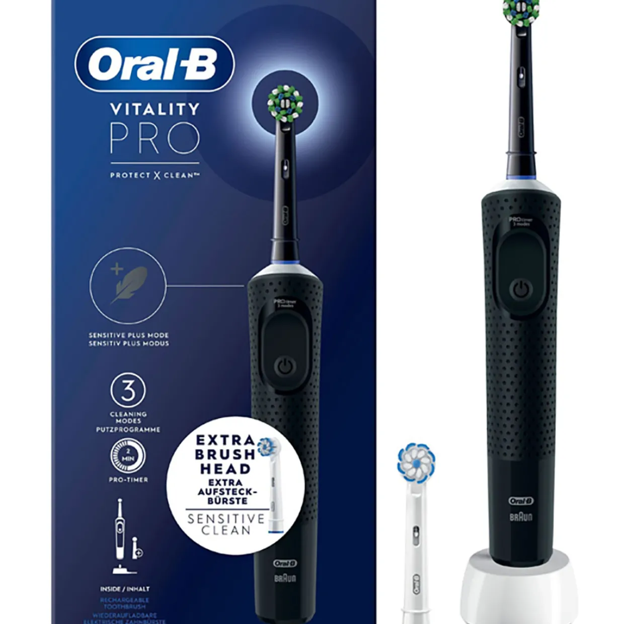 Vitality Pro Svart med Extra Refill & 3 Borstningslägen